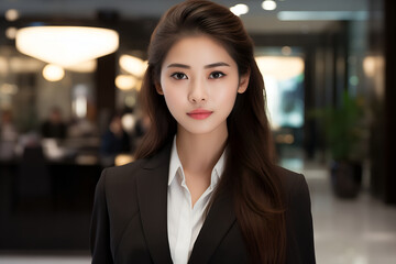 Fototapeta premium Portrait of beautiful asian businesswoman in the blurr office