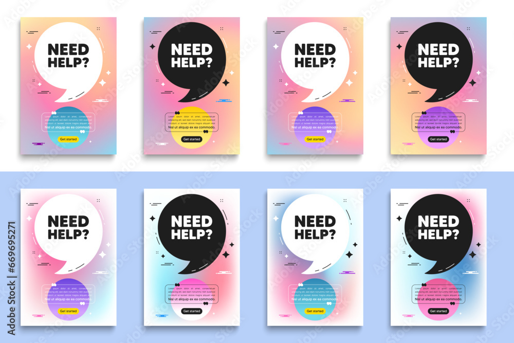 Poster need help tag. poster frame with quote. support service sign. faq information symbol. need help flye