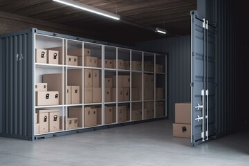 Spacious rental storage units for personal belongings and furniture. Container offers secure space. 3D image showcases size. Generative AI