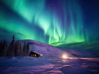 Photo sur Plexiglas Aurores boréales northern lights aurora landscape with forest