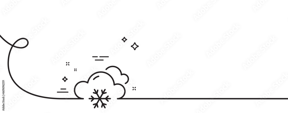 Poster snow weather forecast line icon. continuous one line with curl. clouds with snowflake sign. cloudy s