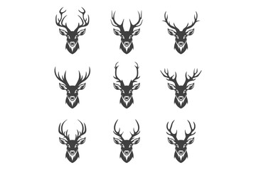 Vector Christmas Reindeer Horns, Antlers. Deer Horn Silhouettes. Hand Drawn Deer Horn, Antler Set. Animal Antler Collection. Design Elements of Deer. Wildlife Hunters, Hipster, Christmas Concept