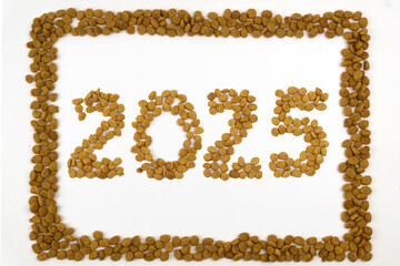 Year 2025 and frame written with granule cat food