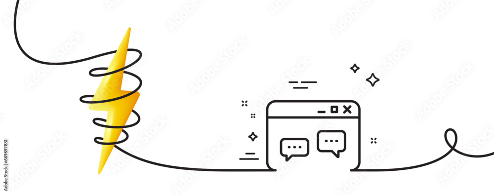 Poster browser window line icon. continuous one line with curl. chat speech bubbles sign. internet page sym