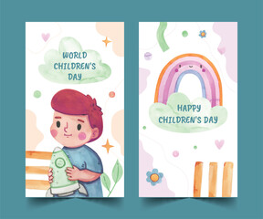 watercolor banners collection world children s day celebration design vector illustration