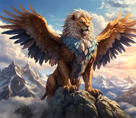 Foto op Plexiglas anti-reflex Lion with wings in the mountains, ai generated © SynchR