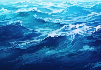 Blue abstract ocean seascape. Surface of the sea. Water waves in watercolor style. Nature background. Illustration for cover, card, postcard, interior design, decor or print.
