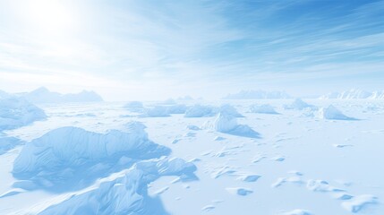 Snowy desert terrain on a sunny day. Illustration for cover, card, postcard, interior design, brochure or presentation.