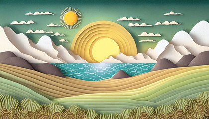 Beach illustration with sun 