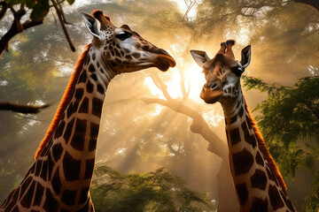 Elegant Giraffes Nourishing on High Branches