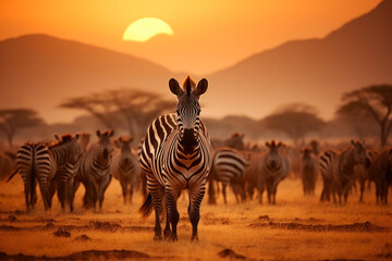 African Plains: Zebras Feasting in Sunlight