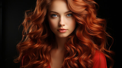Obraz premium young woman with red hair and beautiful makeup. fashion beauty and fashion concept