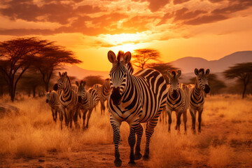 Fototapeta na wymiar Nature's Harmony: Zebras Grazing on the Plains