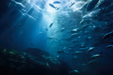 Fototapeta na wymiar Beneath the Waves: Swimming with the Fish