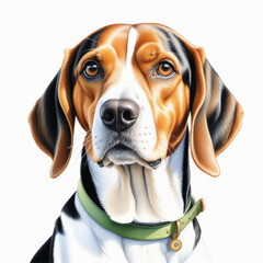 beagle dog with human clothes illustration , colored pencil drawing , isolated white background , 