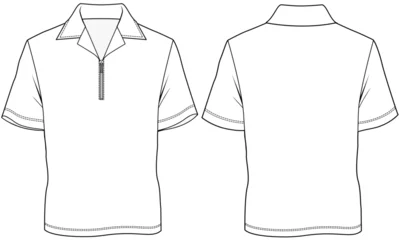 Fotobehang mens short sleeve cuban collar zipper polo t shirt flat sketch vector illustration technical cad drawing template © SQB Creation 