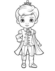Fototapeta premium Outline art for a cute little prince for a coloring page. Black and white drawing.