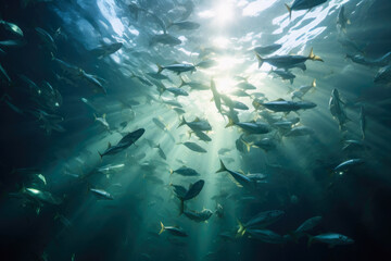 Fototapeta na wymiar Submerged Spectacle: A School of Fish