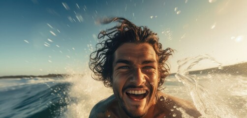 Hispanic Male Surfer Wave Period Background Generative AI