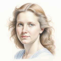 Fototapeta premium portrait of a woman illustration , colored pencil drawing , isolated white background , 