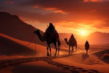 Foto op Plexiglas Sunset desert camel © JackDong