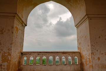 Arch window of the top building of Golconda fort, Hyderabad, India