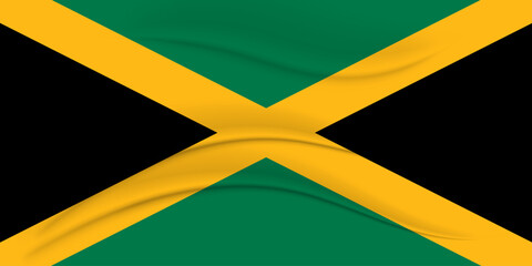 National flag of Jamaica with silk effect. 3D illustration, political banner, vector
