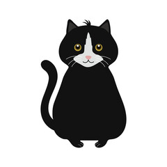 Cute funny black cat. Cartoon baby illustration, print, postcard, vector