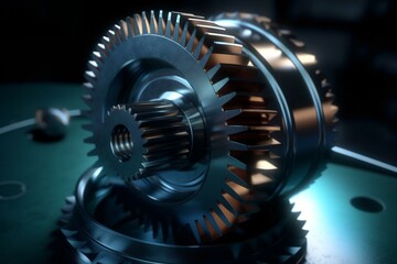 3D rendering of a helix gear in mechanical engineering. Generative AI