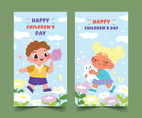 flat banners collection world children s day celebration design vector illustration