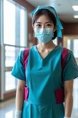 Nurse(s) standing in hospital hallway