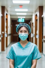 Nurse(s) standing in hospital hallway