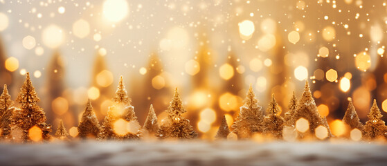 Christmas and New Year background with golden bokeh lights and snowflakes
