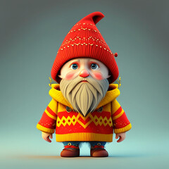 Gnome in Yellow Sweater with a White Beard and a Red Cap