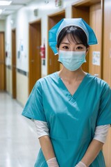 Nurse(s) standing in hospital hallway