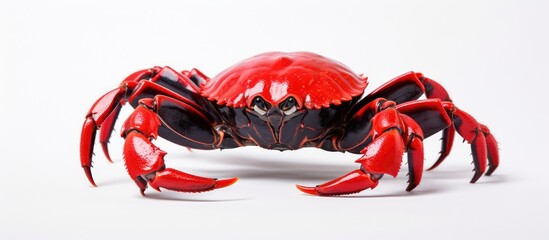 A female with stylish black and red crab hair is on a white paper background