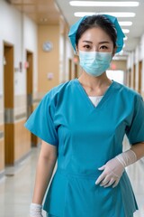 Nurse(s) standing in hospital hallway