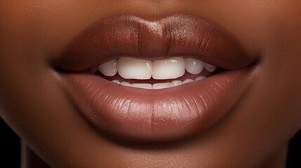 Luxurious female lips and teeth. Cosmetics and care for lips and teeth.