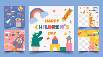 flat banners collection world children s day celebration design vector illustration - obrazy, fototapety, plakaty