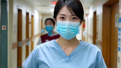 Fototapeta na wymiar a nurse standing inside a hospital hallway