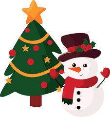 snowman and christmas tree