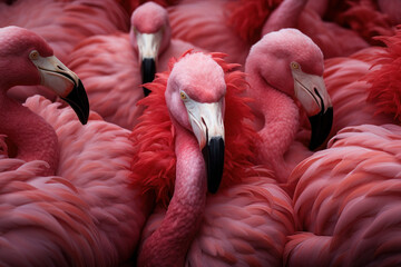 pink flamingo - Bright, graceful bird. feathers and a long neck. group and flock of colorful animals