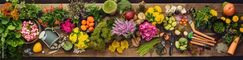Poster a bunch of different types of vegetables on a table. generative ai.