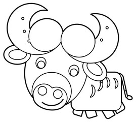 Cartoon happy farm animal cheerful buffalo isolated illustration for children