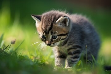 Naklejka na ściany i meble adorable tiny feline playing outdoors. Generative AI