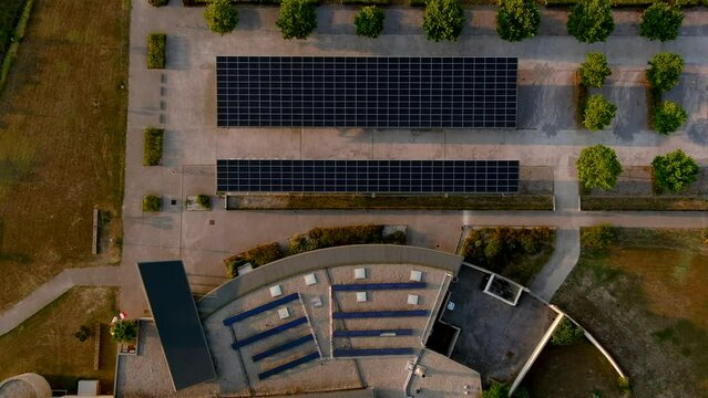 Aerial footage of building with solar panels in south of France