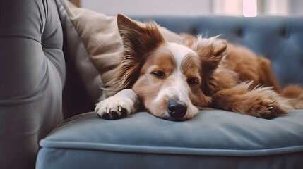 Peaceful Dog Asleep on Couch - Cozy Canine Nap, Domestic Pet Resting at Home