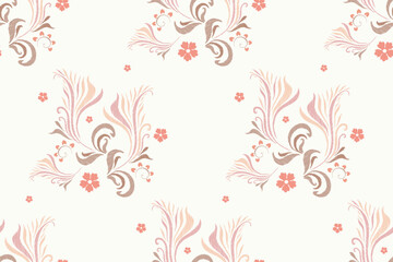 Floral Ikat pattern seamless paisley embroidery with pink lotus flower motifs. Ethnic pattern oriental traditional Aztec African style. Ikat pattern seamless vector illustration design .