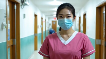 Fototapeta na wymiar A nurse standing inside a hospital hallway