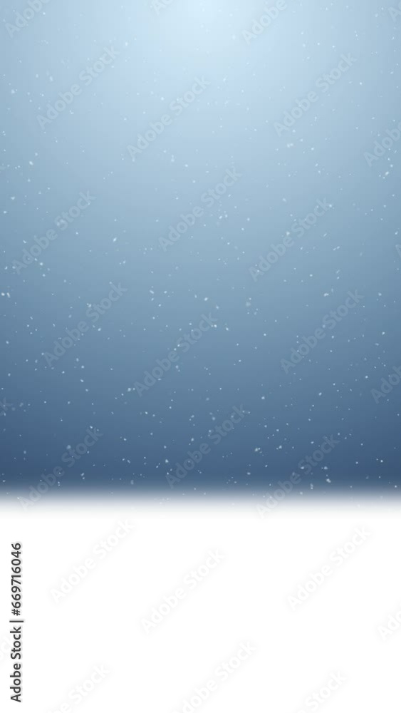 Poster loop realistic snowfall snowflakes falling down on blue sky background with copy space.